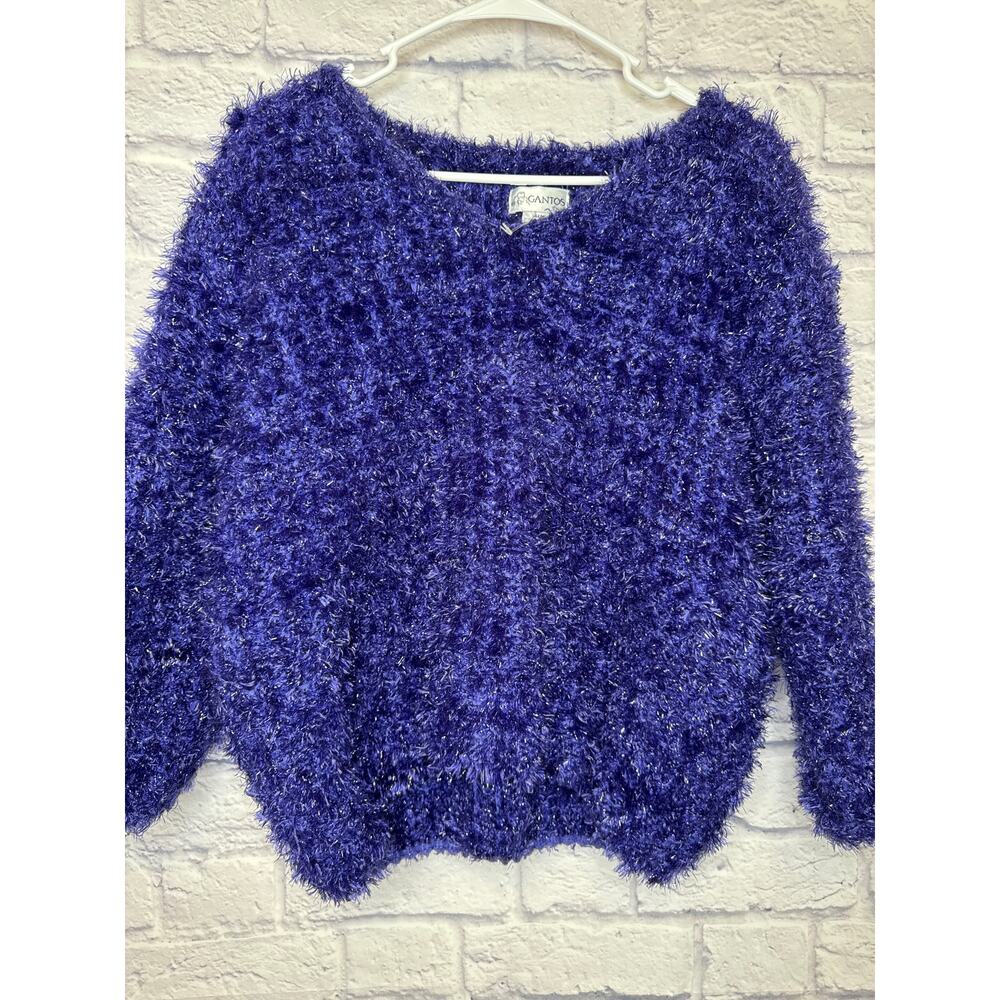 Gantos Vintage Iconic Purple Shaggy Furry Sweater Sz Large Friends Clueless